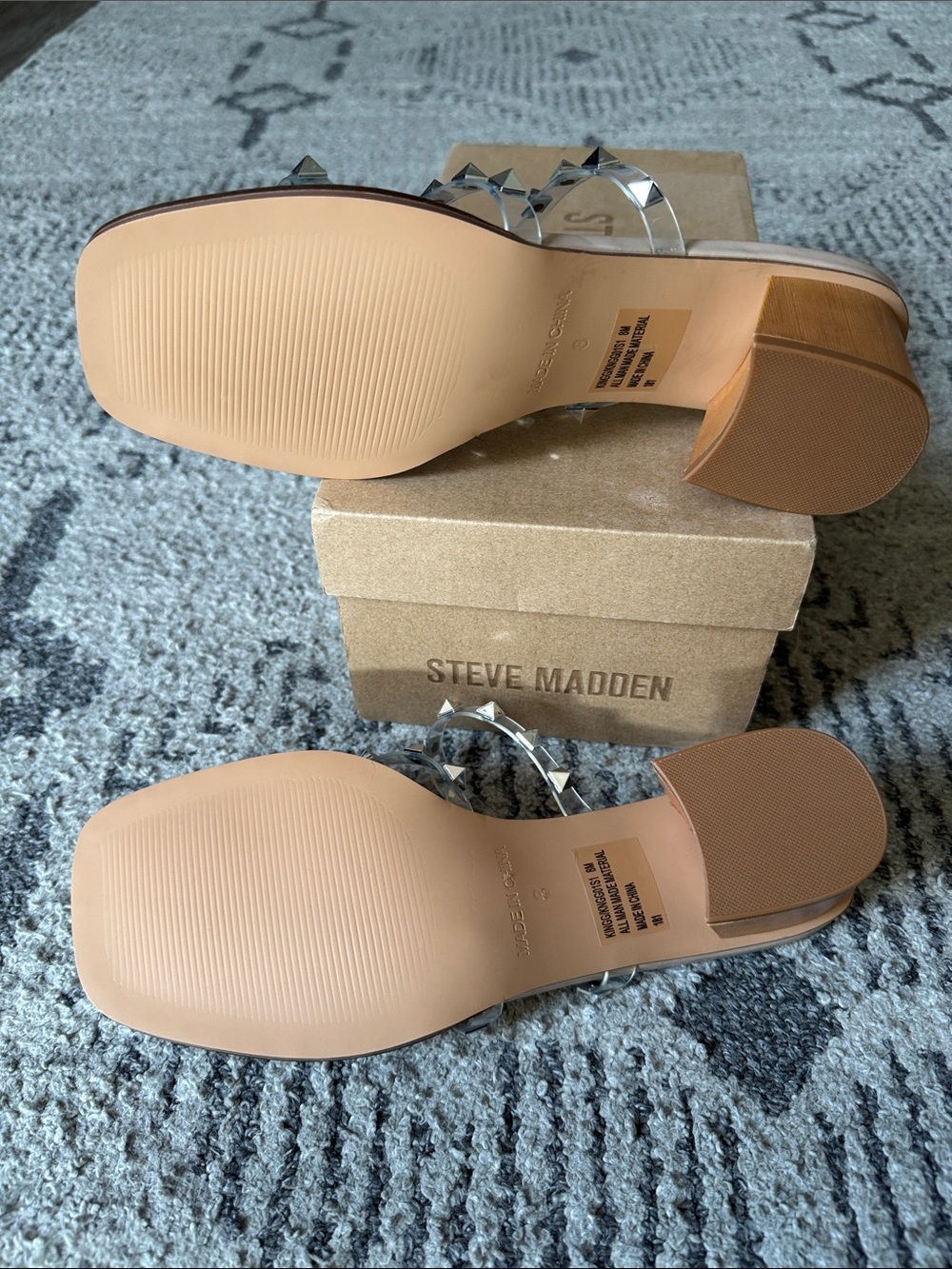 Steve Madden Nude and Clear Studded Block Heel Slides - Picture 6 of 8